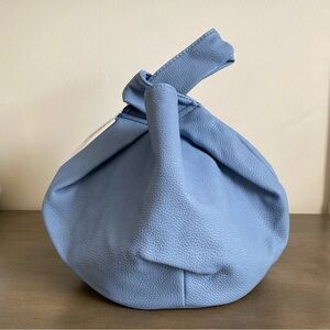 Light Fog Blue Leather Sculptural Knot Mini Dollop Bag X The Drop